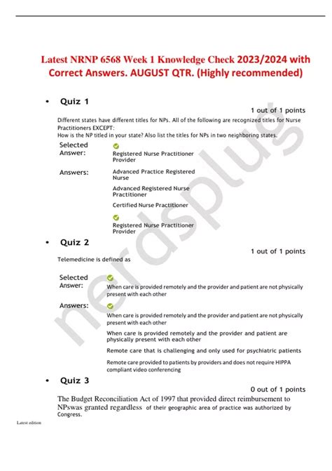 Latest NRNP 6568 Week 1 Knowledge Check 2023 2024 With Correct Answers