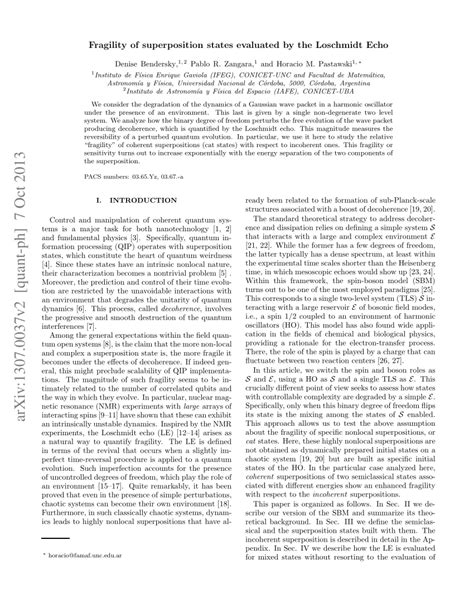 PDF Fragility Of Superposition States Evaluated By The Loschmidt Echo