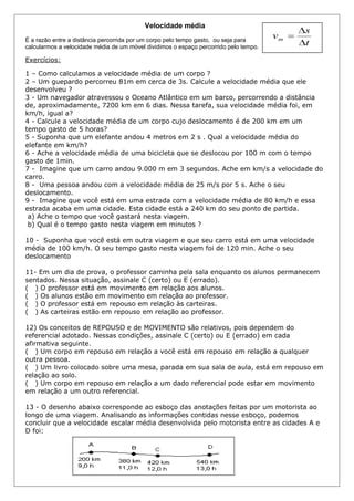 Exercicios Sobre Velocidade Media - Exercicios sobre velocidade média e movimento e repouso | DOCX