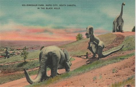 Rapid City South Dakota Postcard Dinosaur Park In The Black Hills