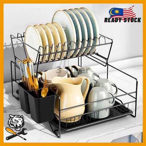 Tier Nordic Dish Rack Rak Pinggan Dish Drainer Stainless Steel