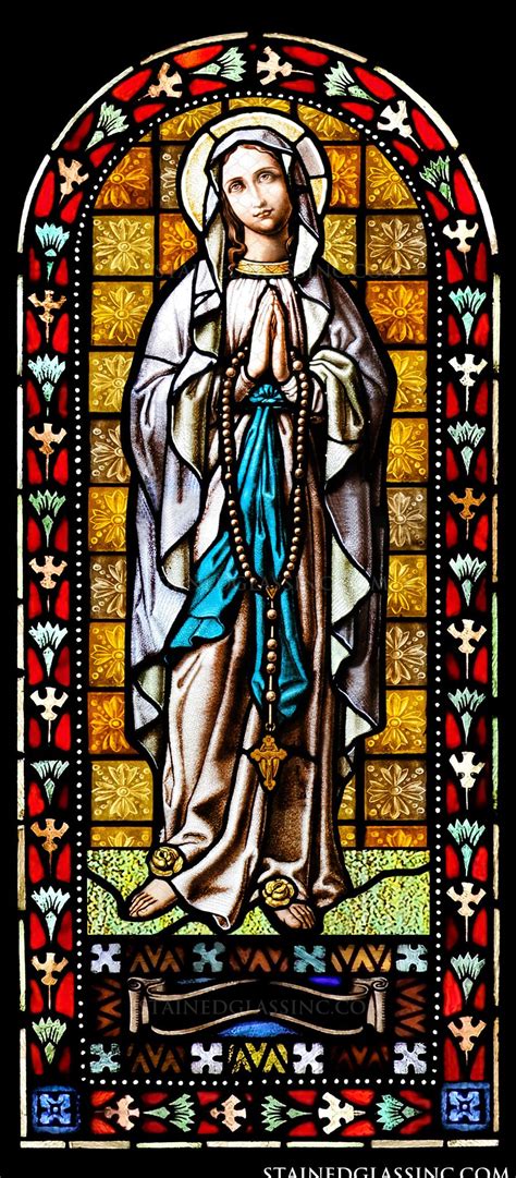 Virgin Mary With Rosary Religious Stained Glass Window