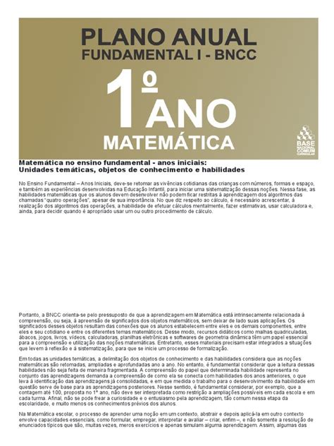 Conteúdo Matemática 1 Ano Fundamental Bncc - Planejamento Anual de Matemática 1 Ano Do Fundamental de Acordo Com A ...