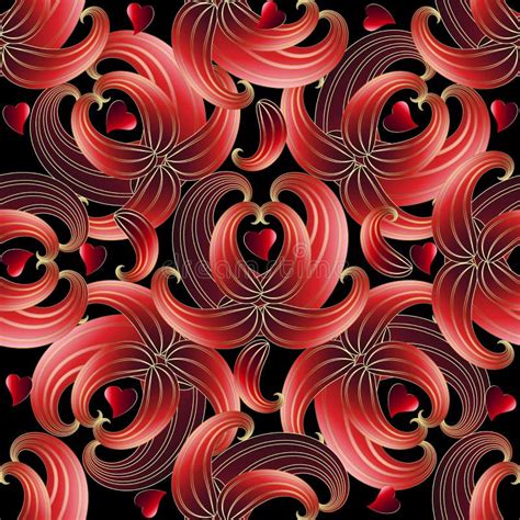 Seamless Background Pattern Hand Drawn Textured Red Hearts Stock