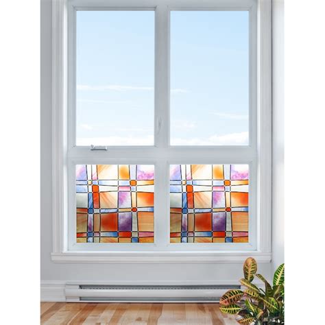 Fablon 78 34 In X 26 12 In Multicolor Stained Glass Applique Window