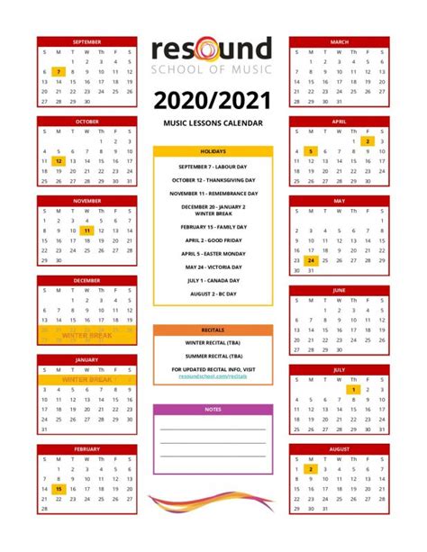 Resound-School-Calendar-2020-2021 | Resound School of Music