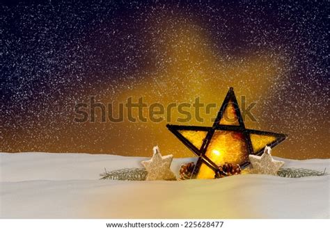 Shining Christmas Star Night Snow Stock Photo Edit Now 225628477