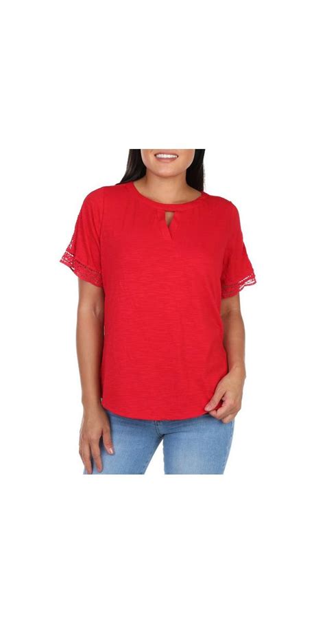 Womens Crochet Keyhole Top Red Burkes Outlet