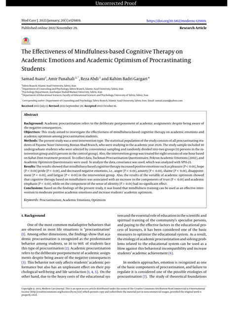 Pdf The Effectiveness Of Mindfulness Based Cognitive Therapy On