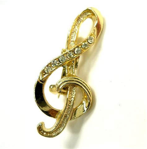 Rhinestone Treble Clef Brooch Gold Treble Clef Pin T For Etsy