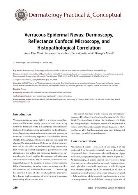 Pdf Verrucous Epidermal Nevus Dermoscopy Reflectance Confocal Microscopy And