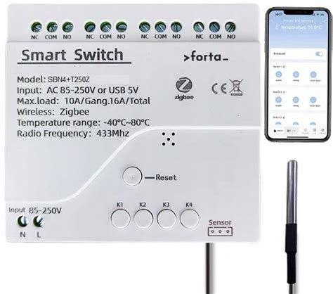 Termostat Sterownik 4Ch Beznapięciowy Zigbee Tuya Rf433 Ds18B20 Nc No