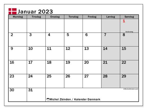 Kalender Januar 2023 Til Print Danmark” Michel Zbinden Da