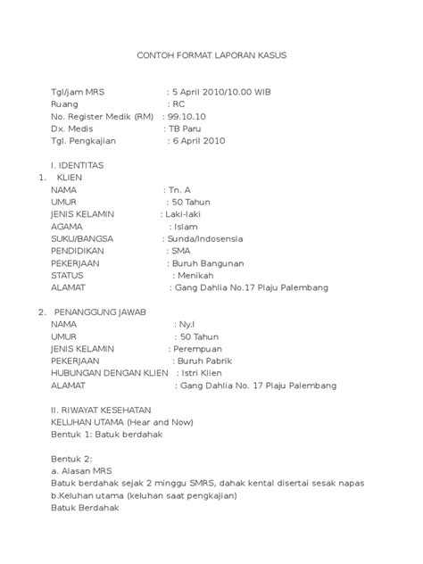 Pdf Contoh Format Laporan Kasus Dokumen Tips