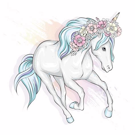 Belle Illustration De Licorne Et De Fleurs Vecteur Premium