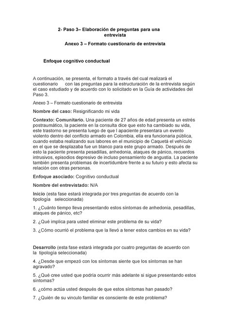 Anexo 3 Formato cuestionario de entrevista 2 Paso 3 Elaboración de