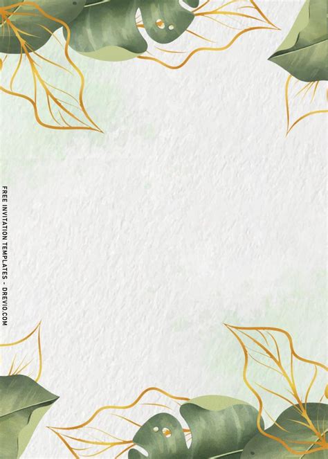 7+ Greenery Gold Leaves Wedding Invitation Templates | Wedding leaves ...