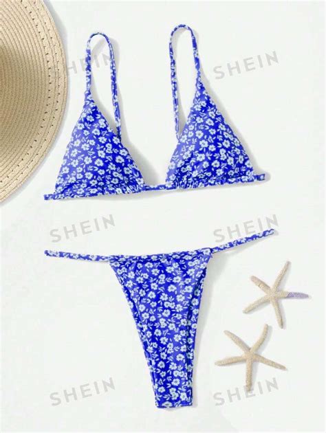 SHEIN Swim Vcay Conjunto De Bikini Estampado Con Tirantes Finos Y