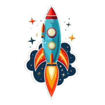 Blue Rocket Ship Flat Sticker Saturn Graphic World PNG Transparent