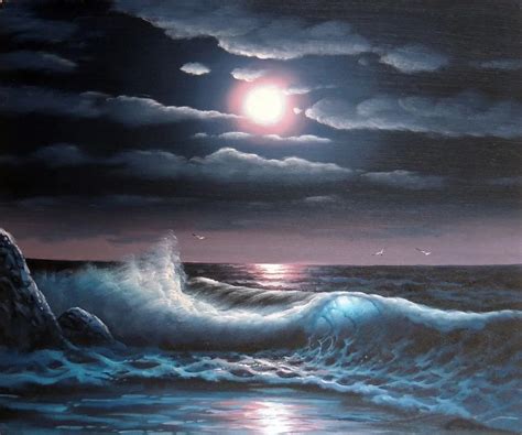 X Modern Abstract Night Moonlight Seascape Art Oil Painting Canvas