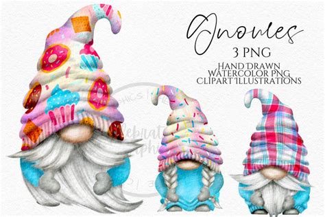 Cakes Gnome Clipart PNG Bundle Cake Gonk Hand Drawn Watercolor Instant