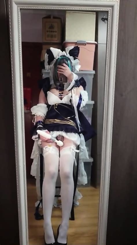 Asian Cosplay Shemale Jerking Off And Sucking Dildo