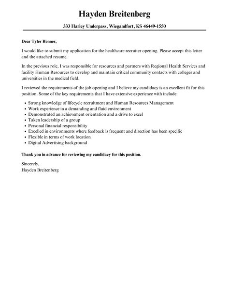 Healthcare Recruiter Cover Letter Velvet Jobs