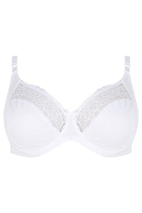 White Cotton Rich Spot Lace Underwired Bra Sizes 38DD To 48G