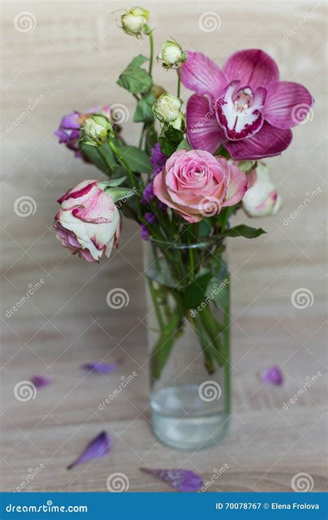 Spring Bouquet Of Flowers In A Glass Vase Stock Image Image Of Gift