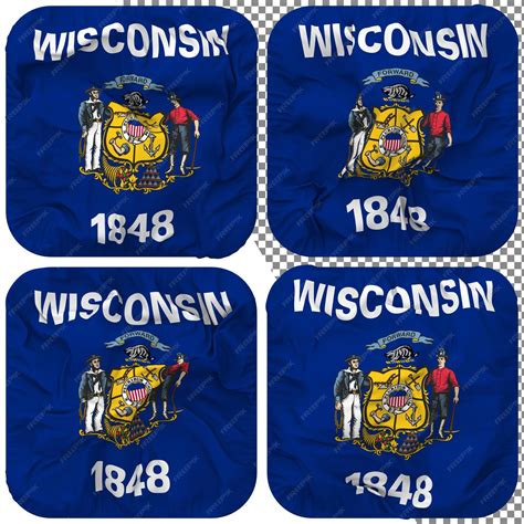 Bandeira Do Estado De Wisconsin Forma De Escudeiro Isolada Estilo De Ondulação Diferente Textura