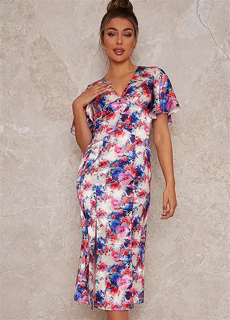 Flutter Sleeve Floral Print Midi Dress By Chi Chi Curve Look Again