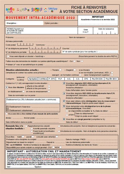 Fiches De Suivi Mouvement 2022 Le Site Du SNEP FSU