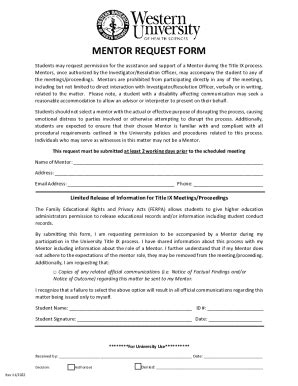 Fillable Online Mentor Request Title IX Process Fax Email Print