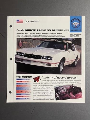 Xxx 1986 1987 Chevrolet Monte Carlo SS Aerocoupe IMP Hot Cars Spec Sheet Folde EBay