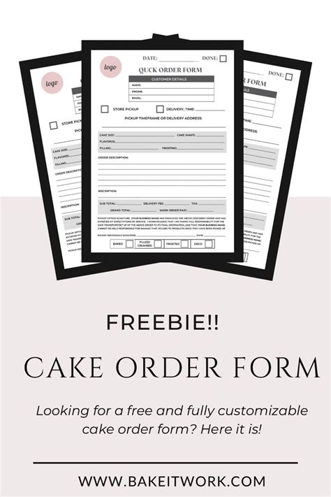 Editable Printable Cake Order Form Template Custom Bakery Invoice Form