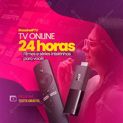 Social Media Tv Online 24 Horas IPTV PSD Editável download Designi