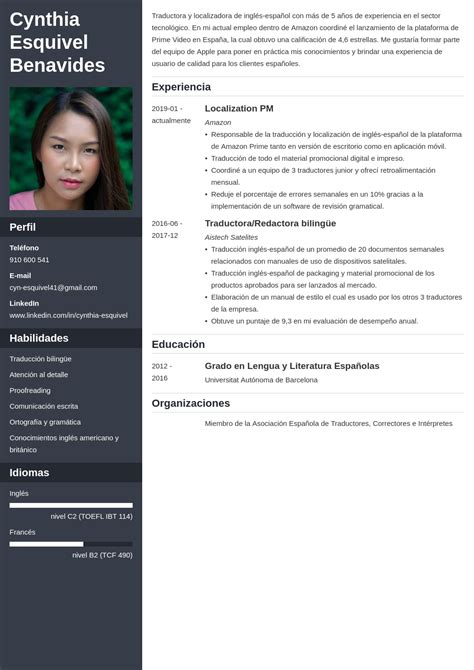 Cv De Traductor Ejemplos De Curriculum Vitae Y Gu A