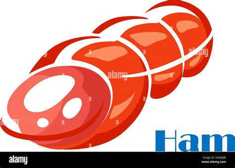 Tasty Ham Meat Isolated On White Background In Cartoon Sketch Style