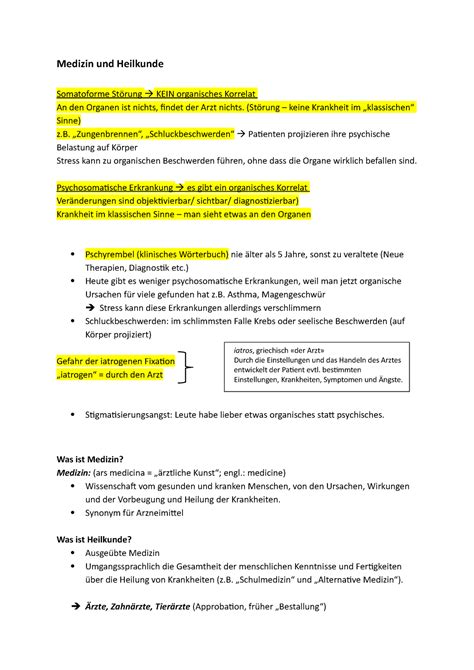 Medizin Und Heilkunde Vorlesungsnotizen Gesamt Medizin Und