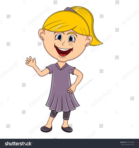 Beautiful Girl Waving Her Hand Cartoon เวกเตอร์สต็อก ปลอดค่าลิขสิทธิ์