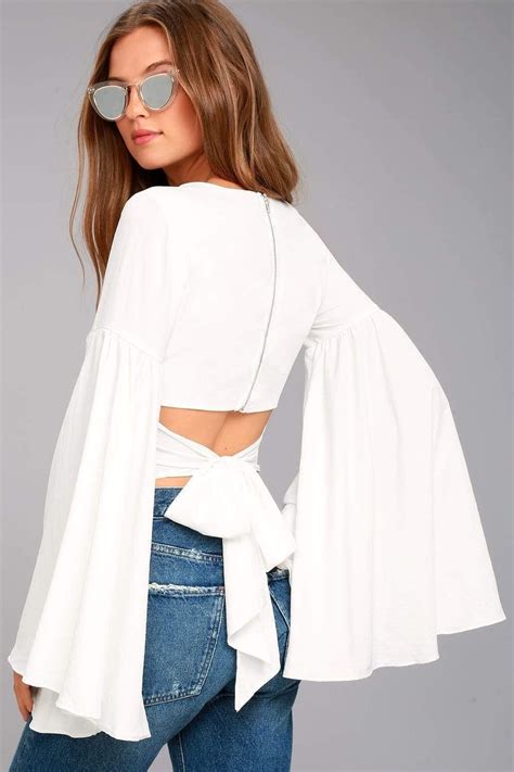 White Bell Sleeve Tie Up Back Top Sewbery Pick Stitch Get White