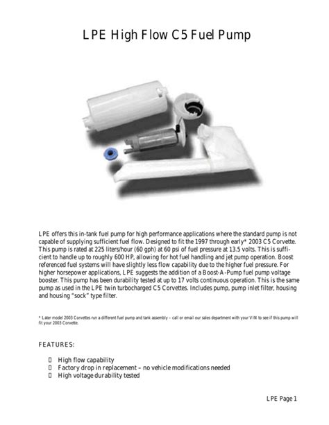 C5 Fuel Pump Installation Instructions