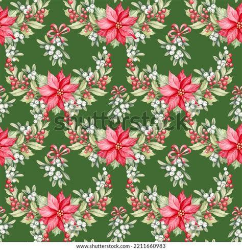 Christmas Holiday Seamless Pattern Poinsettia Flowers Stock