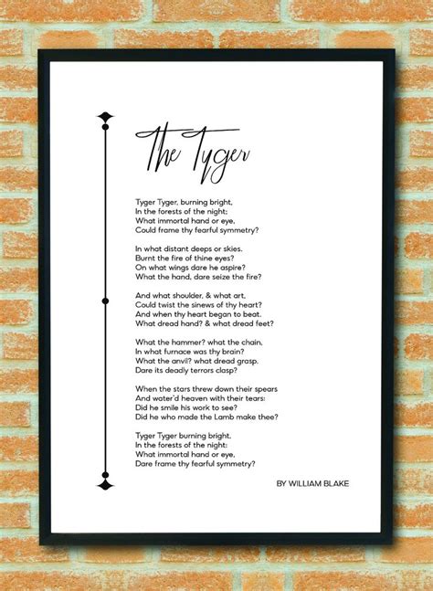 Tiger Poem By William Blake Tyger Tyger Burning Bright Etsy Mom