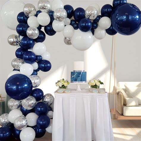 Navy Blue Silver Balloons Garland Kit 131 Pcs Navy Blue White Silver