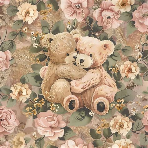 Premium Photo Romantic Teddy Bears Hugging Flower Pattern Marble