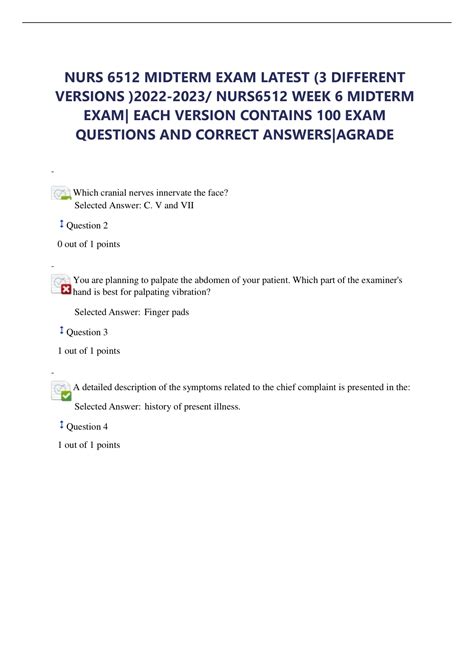 NURS 6512 MIDTERM EXAM LATEST 3 DIFFERENT VERSIONS NURS6512 WEEK 6