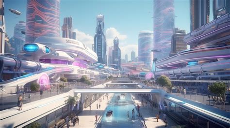 Striking Futuristic Cityscape Bustling Metropolis Futuristic