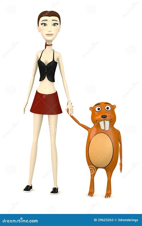 Cartoon girl with beaver stock illustration. Image of clothes - 29623263