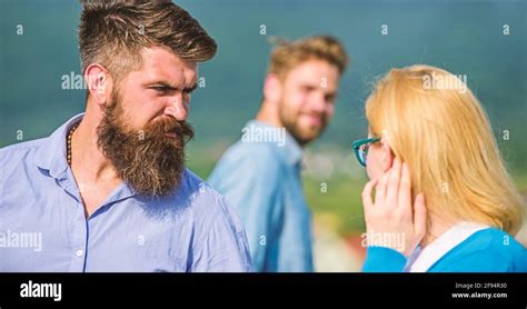 Husband Strictly Watching His Wife Looking At Another Guy While Walk